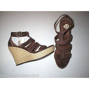 Authentic New Womens 9 9.5 10 UGG Wedge Sandals Platform Raffia Dark Brown Shoes
